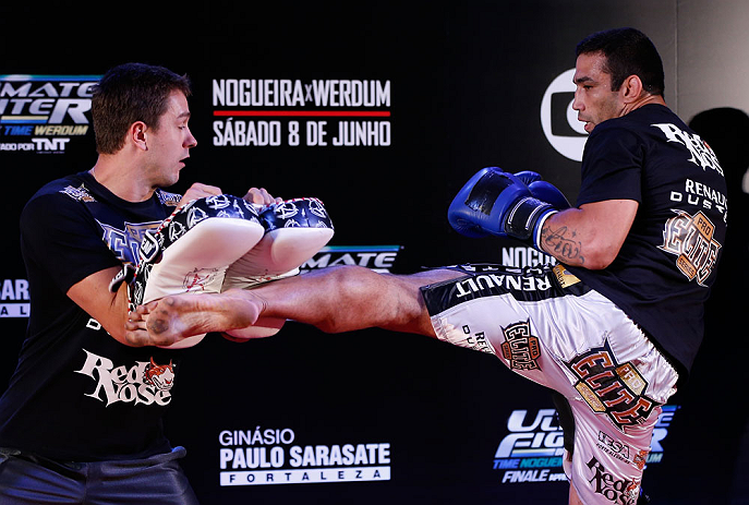 FORTALEZA, BRAZIL - JUNE 06: Fabricio Werdum holds an open training session for media at Centro de Eventos do Ceara on June 6, 2013 in Fortaleza, Ceara, Brazil. (Photo by Josh Hedges/Zuffa LLC/Zuffa LLC via Getty Images)