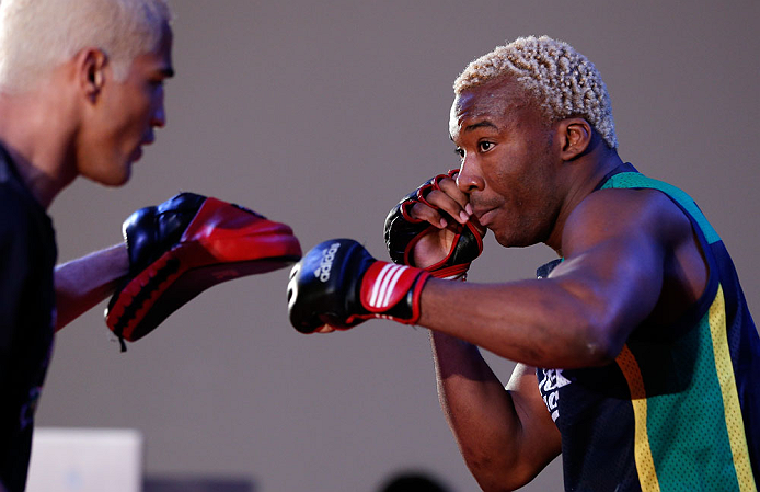 FORTALEZA, BRAZIL - JUNE 06: William "Patolino" Macario holds an open training session for media at Centro de Eventos do Ceara on June 6, 2013 in Fortaleza, Ceara, Brazil. (Photo by Josh Hedges/Zuffa LLC/Zuffa LLC via Getty Images)
