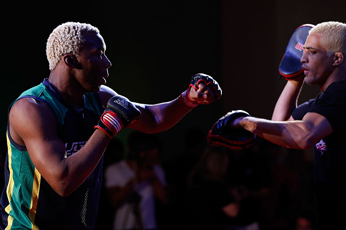 FORTALEZA, BRAZIL - JUNE 06: William "Patolino" Macario holds an open training session for media at Centro de Eventos do Ceara on June 6, 2013 in Fortaleza, Ceara, Brazil. (Photo by Josh Hedges/Zuffa LLC/Zuffa LLC via Getty Images)