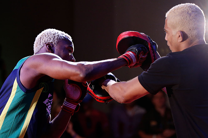 FORTALEZA, BRAZIL - JUNE 06: William "Patolino" Macario holds an open training session for media at Centro de Eventos do Ceara on June 6, 2013 in Fortaleza, Ceara, Brazil. (Photo by Josh Hedges/Zuffa LLC/Zuffa LLC via Getty Images)