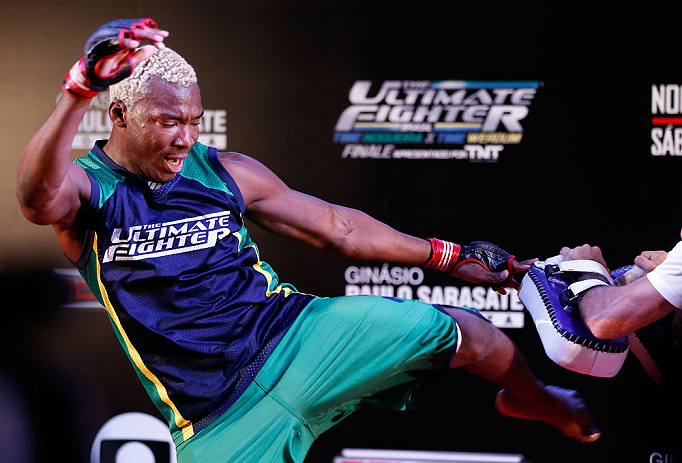 FORTALEZA, BRAZIL - JUNE 06: William "Patolino" Macario holds an open training session for media at Centro de Eventos do Ceara on June 6, 2013 in Fortaleza, Ceara, Brazil. (Photo by Josh Hedges/Zuffa LLC/Zuffa LLC via Getty Images)