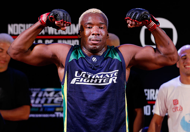 FORTALEZA, BRAZIL - JUNE 06: William "Patolino" Macario holds an open training session for media at Centro de Eventos do Ceara on June 6, 2013 in Fortaleza, Ceara, Brazil. (Photo by Josh Hedges/Zuffa LLC/Zuffa LLC via Getty Images)