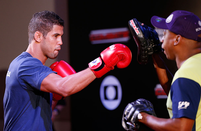 FORTALEZA, BRAZIL - JUNE 06: Leonardo Santos holds an open training session for media at Centro de Eventos do Ceara on June 6, 2013 in Fortaleza, Ceara, Brazil. (Photo by Josh Hedges/Zuffa LLC/Zuffa LLC via Getty Images)