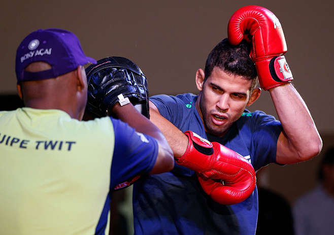 FORTALEZA, BRAZIL - JUNE 06: Leonardo Santos holds an open training session for media at Centro de Eventos do Ceara on June 6, 2013 in Fortaleza, Ceara, Brazil. (Photo by Josh Hedges/Zuffa LLC/Zuffa LLC via Getty Images)