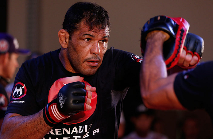 FORTALEZA, BRAZIL - JUNE 06: Antonio Rodrigo "Minotauro" Nogueira holds an open training session for media at Centro de Eventos do Ceara on June 6, 2013 in Fortaleza, Ceara, Brazil. (Photo by Josh Hedges/Zuffa LLC/Zuffa LLC via Getty Images)
