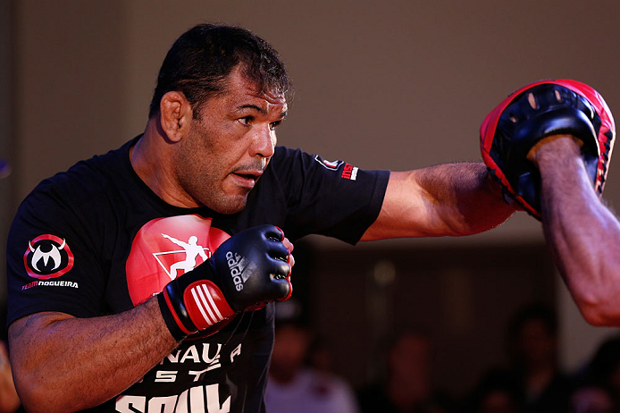 FORTALEZA, BRAZIL - JUNE 06: Antonio Rodrigo "Minotauro" Nogueira holds an open training session for media at Centro de Eventos do Ceara on June 6, 2013 in Fortaleza, Ceara, Brazil. (Photo by Josh Hedges/Zuffa LLC/Zuffa LLC via Getty Images)