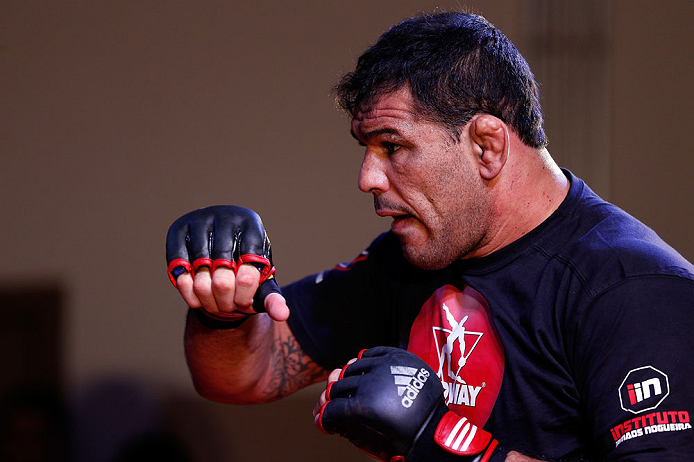 FORTALEZA, BRAZIL - JUNE 06: Antonio Rodrigo "Minotauro" Nogueira holds an open training session for media at Centro de Eventos do Ceara on June 6, 2013 in Fortaleza, Ceara, Brazil. (Photo by Josh Hedges/Zuffa LLC/Zuffa LLC via Getty Images)