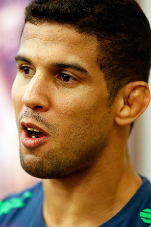 FORTALEZA, BRAZIL - JUNE 06: Leonardo Santos interacts with media at Centro de Eventos do Ceara on June 6, 2013 in Fortaleza, Ceara, Brazil. (Photo by Josh Hedges/Zuffa LLC/Zuffa LLC via Getty Images)
