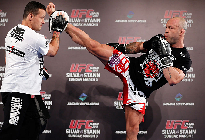 TOKYO, JAPAN - FEBRUARY 28: Wanderlei Silva holds an open training session for media at the Hilton Sjinjuku Hotel on February 28, 2013 in Tokyo, Japan. (Photo by Josh Hedges/Zuffa LLC/Zuffa LLC via Getty Images)