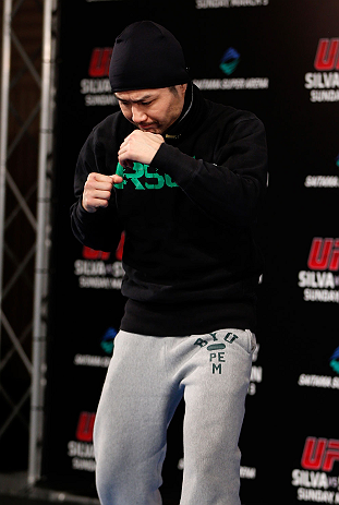 TOKYO, JAPAN - FEBRUARY 28: Takanori Gomi holds an open training session for media at the Hilton Sjinjuku Hotel on February 28, 2013 in Tokyo, Japan. (Photo by Josh Hedges/Zuffa LLC/Zuffa LLC via Getty Images)