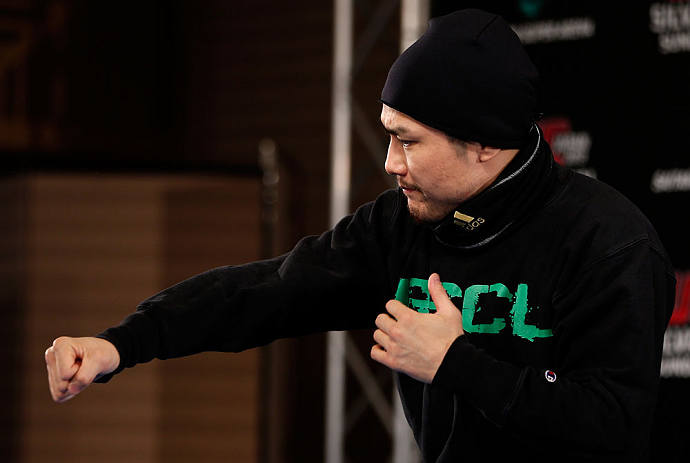 TOKYO, JAPAN - FEBRUARY 28: Takanori Gomi holds an open training session for media at the Hilton Sjinjuku Hotel on February 28, 2013 in Tokyo, Japan. (Photo by Josh Hedges/Zuffa LLC/Zuffa LLC via Getty Images)