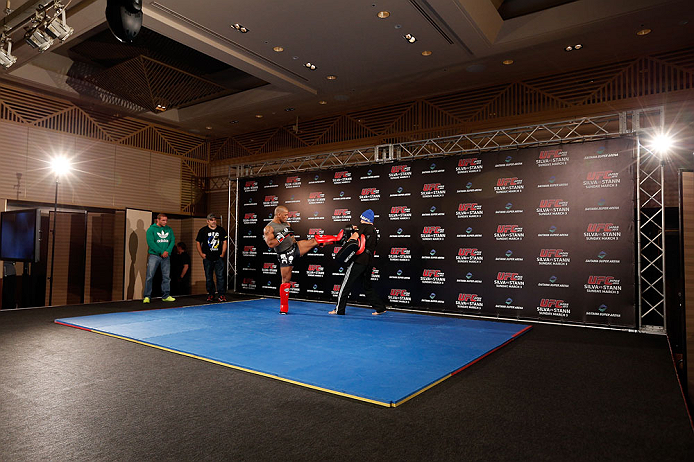 TOKYO, JAPAN - FEBRUARY 28: Hector Lombard holds an open training session for media at the Hilton Sjinjuku Hotel on February 28, 2013 in Tokyo, Japan. (Photo by Josh Hedges/Zuffa LLC/Zuffa LLC via Getty Images)