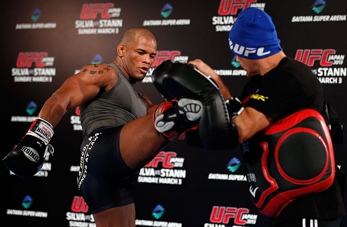 TOKYO, JAPAN - FEBRUARY 28: Hector Lombard holds an open training session for media at the Hilton Sjinjuku Hotel on February 28, 2013 in Tokyo, Japan. (Photo by Josh Hedges/Zuffa LLC/Zuffa LLC via Getty Images)