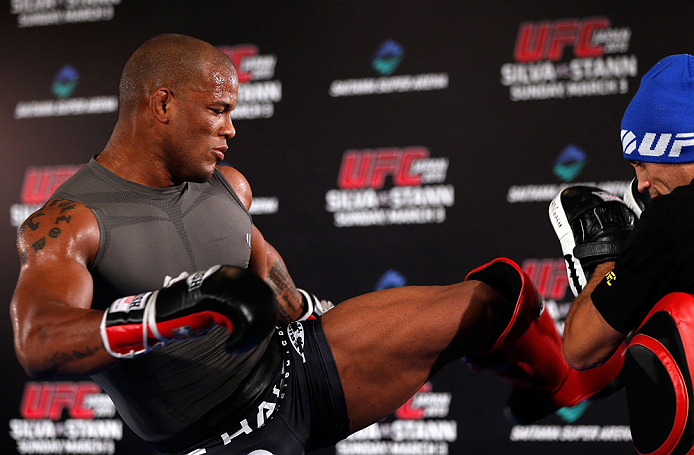 TOKYO, JAPAN - FEBRUARY 28: Hector Lombard holds an open training session for media at the Hilton Sjinjuku Hotel on February 28, 2013 in Tokyo, Japan. (Photo by Josh Hedges/Zuffa LLC/Zuffa LLC via Getty Images)