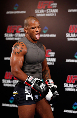 TOKYO, JAPAN - FEBRUARY 28: Hector Lombard holds an open training session for media at the Hilton Sjinjuku Hotel on February 28, 2013 in Tokyo, Japan. (Photo by Josh Hedges/Zuffa LLC/Zuffa LLC via Getty Images)