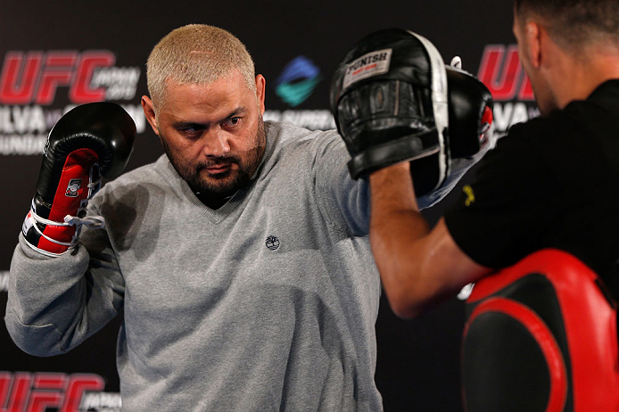 TOKYO, JAPAN - FEBRUARY 28: Mark Hunt holds an open training session for media at the Hilton Sjinjuku Hotel on February 28, 2013 in Tokyo, Japan. (Photo by Josh Hedges/Zuffa LLC/Zuffa LLC via Getty Images)
