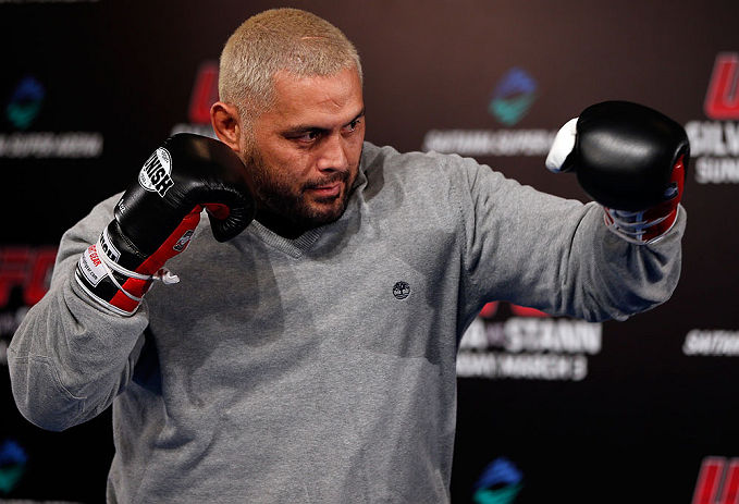 TOKYO, JAPAN - FEBRUARY 28: Mark Hunt holds an open training session for media at the Hilton Sjinjuku Hotel on February 28, 2013 in Tokyo, Japan. (Photo by Josh Hedges/Zuffa LLC/Zuffa LLC via Getty Images)