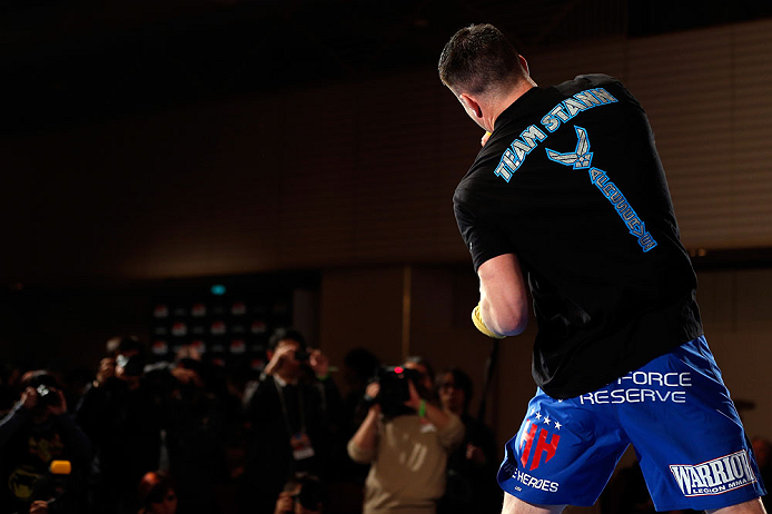 TOKYO, JAPAN - FEBRUARY 28: Brian Stann holds an open training session for media at the Hilton Sjinjuku Hotel on February 28, 2013 in Tokyo, Japan. (Photo by Josh Hedges/Zuffa LLC/Zuffa LLC via Getty Images)