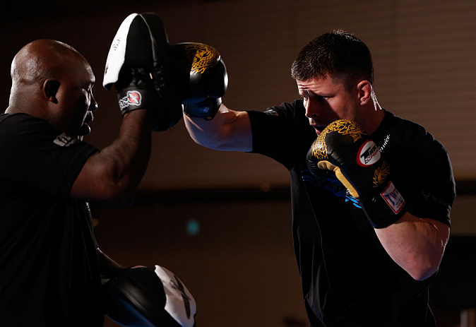 TOKYO, JAPAN - FEBRUARY 28: Brian Stann holds an open training session for media at the Hilton Sjinjuku Hotel on February 28, 2013 in Tokyo, Japan. (Photo by Josh Hedges/Zuffa LLC/Zuffa LLC via Getty Images)