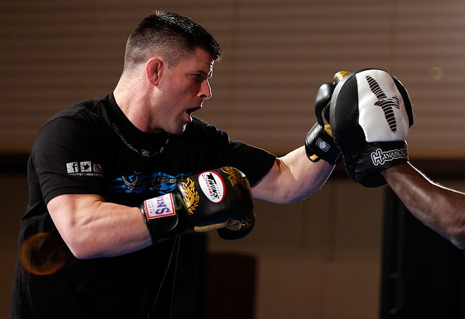 TOKYO, JAPAN - FEBRUARY 28: Brian Stann holds an open training session for media at the Hilton Sjinjuku Hotel on February 28, 2013 in Tokyo, Japan. (Photo by Josh Hedges/Zuffa LLC/Zuffa LLC via Getty Images)