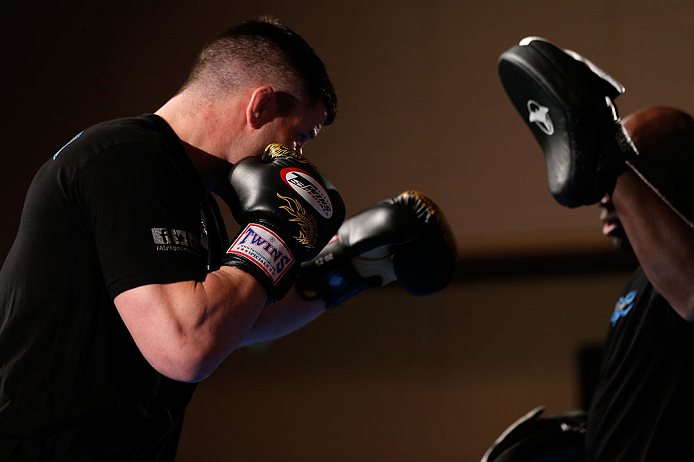 TOKYO, JAPAN - FEBRUARY 28: Brian Stann holds an open training session for media at the Hilton Sjinjuku Hotel on February 28, 2013 in Tokyo, Japan. (Photo by Josh Hedges/Zuffa LLC/Zuffa LLC via Getty Images)