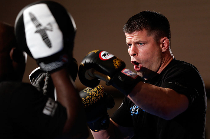 TOKYO, JAPAN - FEBRUARY 28: Brian Stann holds an open training session for media at the Hilton Sjinjuku Hotel on February 28, 2013 in Tokyo, Japan. (Photo by Josh Hedges/Zuffa LLC/Zuffa LLC via Getty Images)