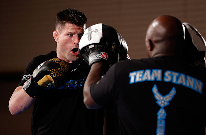 TOKYO, JAPAN - FEBRUARY 28: Brian Stann holds an open training session for media at the Hilton Sjinjuku Hotel on February 28, 2013 in Tokyo, Japan. (Photo by Josh Hedges/Zuffa LLC/Zuffa LLC via Getty Images)