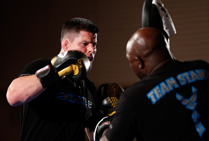 TOKYO, JAPAN - FEBRUARY 28: Brian Stann holds an open training session for media at the Hilton Sjinjuku Hotel on February 28, 2013 in Tokyo, Japan. (Photo by Josh Hedges/Zuffa LLC/Zuffa LLC via Getty Images)