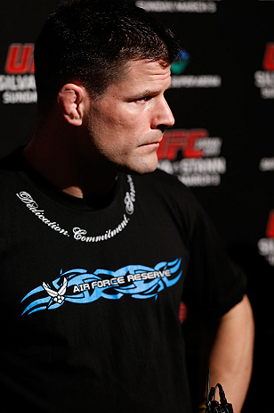 TOKYO, JAPAN - FEBRUARY 28: Brian Stann talks with media after an open training session at the Hilton Sjinjuku Hotel on February 28, 2013 in Tokyo, Japan. (Photo by Josh Hedges/Zuffa LLC/Zuffa LLC via Getty Images)