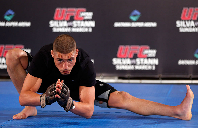 TOKYO, JAPAN - FEBRUARY 28: Diego Sanchez holds an open training session for media at the Hilton Sjinjuku Hotel on February 28, 2013 in Tokyo, Japan. (Photo by Josh Hedges/Zuffa LLC/Zuffa LLC via Getty Images)
