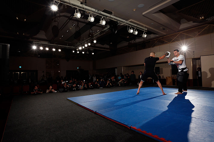 TOKYO, JAPAN - FEBRUARY 28: Diego Sanchez holds an open training session for media at the Hilton Sjinjuku Hotel on February 28, 2013 in Tokyo, Japan. (Photo by Josh Hedges/Zuffa LLC/Zuffa LLC via Getty Images)