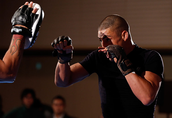 TOKYO, JAPAN - FEBRUARY 28: Diego Sanchez holds an open training session for media at the Hilton Sjinjuku Hotel on February 28, 2013 in Tokyo, Japan. (Photo by Josh Hedges/Zuffa LLC/Zuffa LLC via Getty Images)