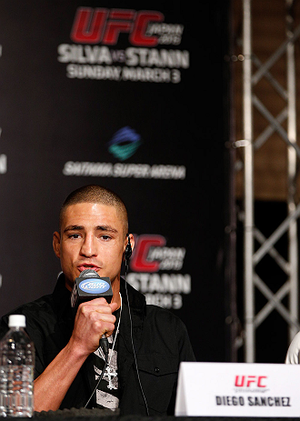 TOKYO, JAPAN - FEBRUARY 28: Diego Sanchez interacts with media during a UFC press conference at the Hilton Sjinjuku Hotel on February 28, 2013 in Tokyo, Japan. (Photo by Josh Hedges/Zuffa LLC/Zuffa LLC via Getty Images)