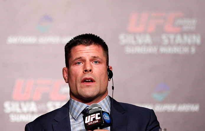 TOKYO, JAPAN - FEBRUARY 28: Brian Stann interacts with media during a UFC press conference at the Hilton Sjinjuku Hotel on February 28, 2013 in Tokyo, Japan. (Photo by Josh Hedges/Zuffa LLC/Zuffa LLC via Getty Images)