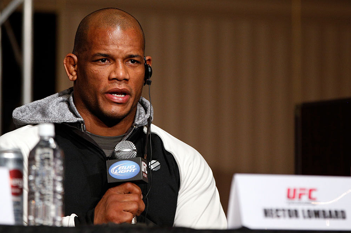 TOKYO, JAPAN - FEBRUARY 28: Hector Lombard interacts with media during a UFC press conference at the Hilton Sjinjuku Hotel on February 28, 2013 in Tokyo, Japan. (Photo by Josh Hedges/Zuffa LLC/Zuffa LLC via Getty Images)
