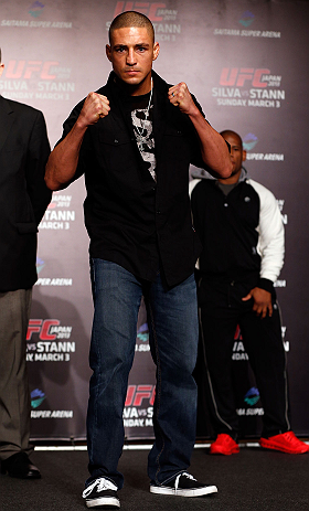 TOKYO, JAPAN - FEBRUARY 28: Diego Sanchez poses for photos during a UFC press conference at the Hilton Sjinjuku Hotel on February 28, 2013 in Tokyo, Japan. (Photo by Josh Hedges/Zuffa LLC/Zuffa LLC via Getty Images)