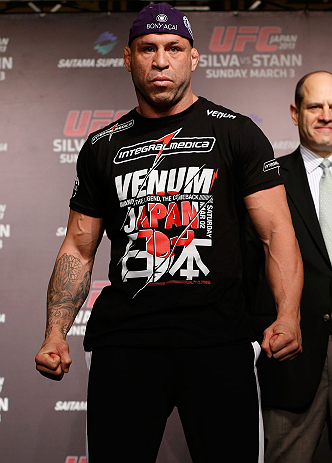 TOKYO, JAPAN - FEBRUARY 28: Wanderlei Silva poses for photos during a UFC press conference at the Hilton Sjinjuku Hotel on February 28, 2013 in Tokyo, Japan. (Photo by Josh Hedges/Zuffa LLC/Zuffa LLC via Getty Images)
