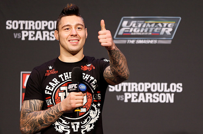 GOLD COAST, AUSTRALIA - DECEMBER 14: UFC welterweight fighter Dan Hardy interacts with fans during a Q&A session before the UFC on FX weigh in on December 14, 2012 at Gold Coast Convention and Exhibition Centre in Gold Coast, Queensland, Australia. (Pho