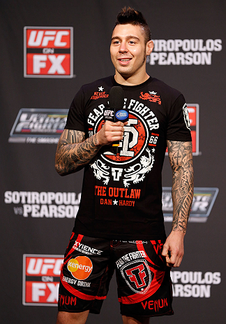 GOLD COAST, AUSTRALIA - DECEMBER 14: UFC welterweight fighter Dan Hardy interacts with fans during a Q&A session before the UFC on FX weigh in on December 14, 2012 at Gold Coast Convention and Exhibition Centre in Gold Coast, Queensland, Australia. (Pho