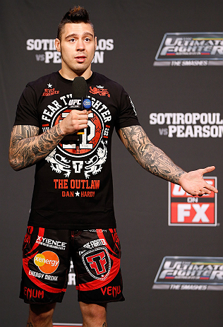 GOLD COAST, AUSTRALIA - DECEMBER 14: UFC welterweight fighter Dan Hardy interacts with fans during a Q&A session before the UFC on FX weigh in on December 14, 2012 at Gold Coast Convention and Exhibition Centre in Gold Coast, Queensland, Australia. (Pho