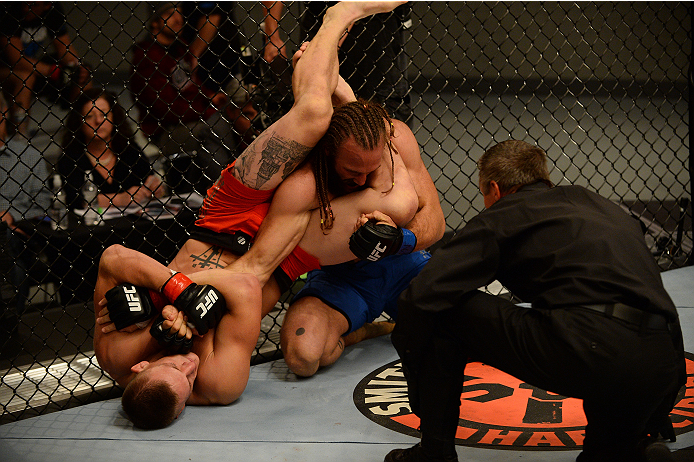 LAS VEGAS, NV - OCTOBER 16: (L-R) Anton Berzin submits Cody Mumma in their elimination fight during filming of season nineteen of The Ultimate Fighter on October 16, 2013 in Las Vegas, Nevada. (Photo by Al Powers/Zuffa LLC/Zuffa LLC via Getty Images) ***