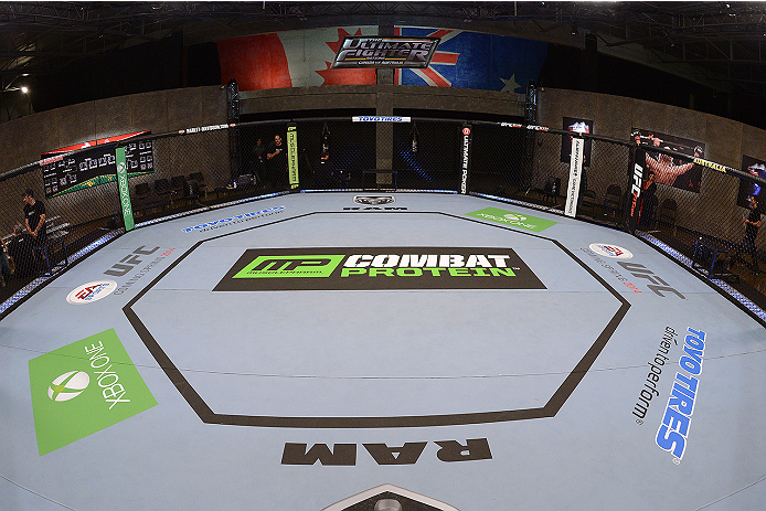 LACHUTE, CANADA - NOVEMBER 5: A general view of the Octagon prior to Team Australia fighter Zein Saliba taking on Team Canada fighter Elias Theodorou in their middleweight bout during filming of The Ultimate Fighter Nations television series on November