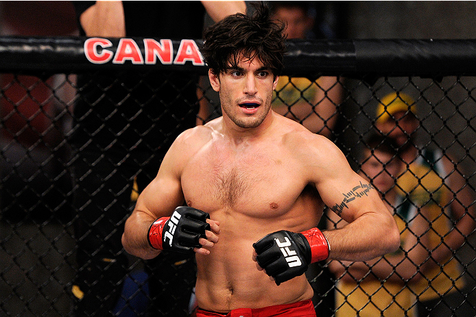 LACHUTE, CANADA - NOVEMBER 5: Team Canada fighter Elias Theodorou prepares to come back from rest in between rounds during his middleweight bout against Team Australia fighter Zein Saliba during filming of The Ultimate Fighter Nations television series o