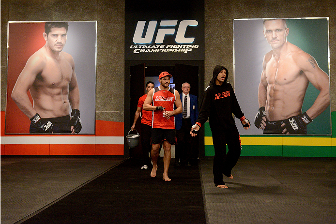 LACHUTE, CANADA - NOVEMBER 2: Team Canada fighter Kajan Johnson walks towards the Octagon before taking on Team Australia fighter Brendan O'Reilly in their welterweight bout during filming of The Ultimate Fighter Nations television series on November 2,