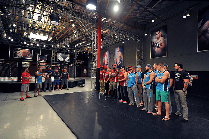LAS VEGAS, NV - OCTOBER 24: Team Edgar and Team Penn prepare for the upcoming fight selection during filming of season nineteen of The Ultimate Fighter on October 24, 2013 in Las Vegas, Nevada. (Photo by Jeff Bottari/Zuffa LLC/Zuffa LLC via Getty Images)