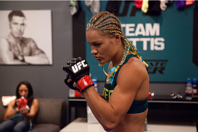 LAS VEGAS, NV - JULY 18: Team Pettis fighter Felice Herrig warms up before facing team Melendez fighter Heather Jo Clark during filming of season twenty of The Ultimate Fighter on July 18, 2014 in Las Vegas, Nevada. (Photo by Brandon Magnus/Zuffa LLC/Zuf