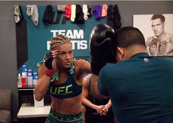 LAS VEGAS, NV - JULY 18: Team Pettis fighter Felice Herrig warms up before facing team Melendez fighter Heather Jo Clark during filming of season twenty of The Ultimate Fighter on July 18, 2014 in Las Vegas, Nevada. (Photo by Brandon Magnus/Zuffa LLC/Zuf
