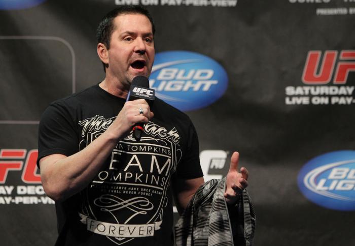 TORONTO, ON - DECEMBER 09: UFC commentator Mike Goldberg interacts with fans during a Q&A session before the UFC 140 Official Weigh-in at the Air Canada Centre on December 9, 2011 in Toronto, Canada. (Photo by Josh Hedges/Zuffa LLC/Zuffa LLC via Getty I