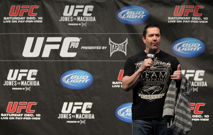 TORONTO, ON - DECEMBER 09: UFC commentator Mike Goldberg interacts with fans during a Q&A session before the UFC 140 Official Weigh-in at the Air Canada Centre on December 9, 2011 in Toronto, Canada. (Photo by Josh Hedges/Zuffa LLC/Zuffa LLC via Getty I