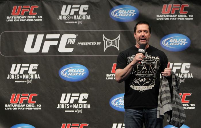 TORONTO, ON - DECEMBER 09: UFC commentator Mike Goldberg interacts with fans during a Q&A session before the UFC 140 Official Weigh-in at the Air Canada Centre on December 9, 2011 in Toronto, Canada. (Photo by Josh Hedges/Zuffa LLC/Zuffa LLC via Getty I